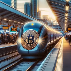 Bitcoin Logo Train Station | Modern Cryptocurrency Innovation