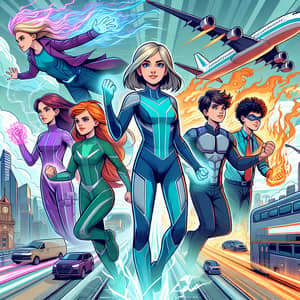 Modern Superhero Team Illustration in Vibrant Comic Book Style