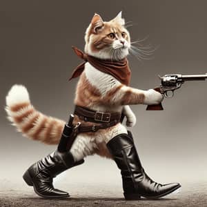 Booted Cat with Pistol - Heroic Ginger and White Feline