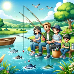 Tranquil Fishing Scene with Diverse Group enjoying Sunlit Afternoon