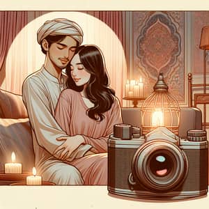 Romantic Embrace: Middle-Eastern Male & Asian Female Couple