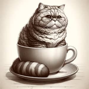Chubby Cat in Coffee Cup | Cozy & Inviting Scene