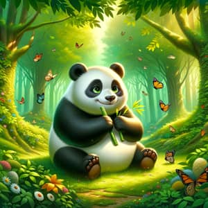 Cheerful Panda in Enchanted Forest | Black-and-White Fur