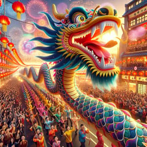 Colorful Dragon Parade Celebrating Chinese New Year 2024