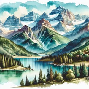Majestic Mountain Landscape Watercolor Artwork