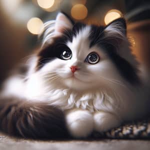 Adorable Black and White Feline: Fluffy and Majestic