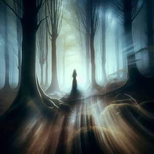 Mysterious Figure in Misty Forest | Ethereal Nature Beauty