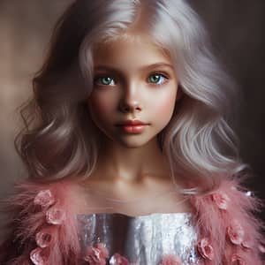 Caucasian Young Girl Portrait: Silver Hair & Green Eyes