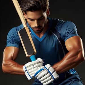 Virat Kohli in Blue Cricket Uniform with Cricket Bat