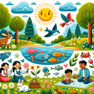 Picturesque Nature Scene with Diverse Picnic Family