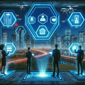 Futuristic Job Search: Holographic Digital Job Board in High-Tech Cityscape