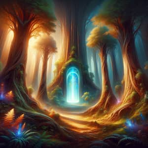 Mystical Forest Scene with Glowing Portal | Ancient Trees | Fantasy Art