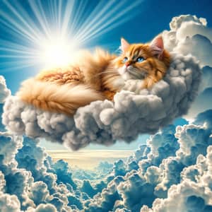 Whimsical Scene of Fluffy Feline in Heavenly Cloud