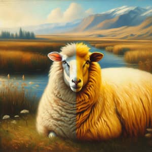 Golden and White Sheep in Enchanted Landscape - Oil Painting