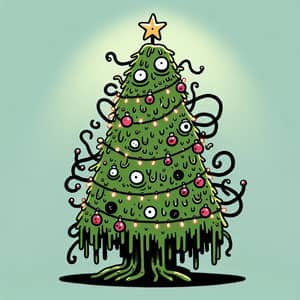 Quirky Christmas Tree Monster Illustration | Festive Decorations