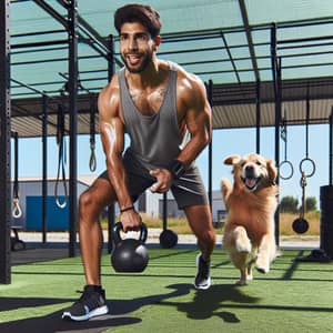 South Asian Male Crossfitter and Dog Outdoor Workout
