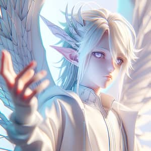 Anime Boy with White Mullet and Fin Ears | Ethereal Pose