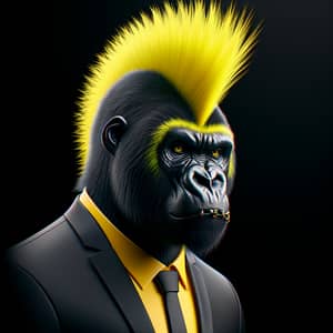 Punk Gorilla Portrait in Vantablack Suit and Mohawk