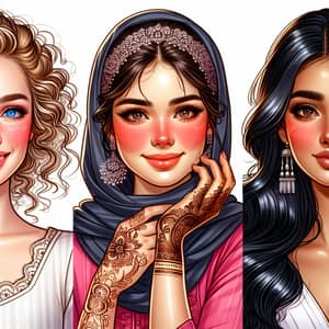Illustrated Women with Cheeks Blush - Unity and Beauty Captured