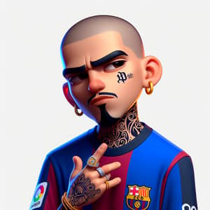 Hispanic Male Rapper with Barcelona Shirt & Tattoos | Disney Style