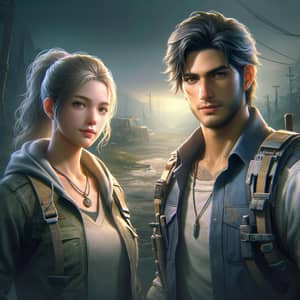 Leon Kennedy and Blonde Girl in Apocalyptic Survival Game Setting
