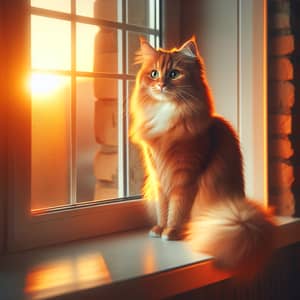 Beautiful Chestnut-Colored Domestic Cat Watching Sunset