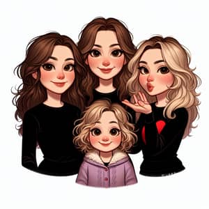Whimsical Cartoon of 4 Sisters - Family Photo Story