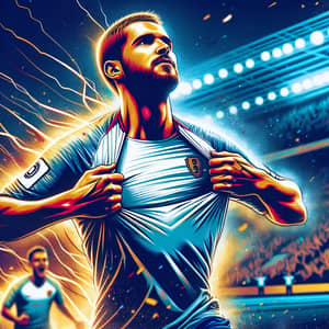 Triumphant Soccer Player Celebrates Goal in Vibrant Digital Art