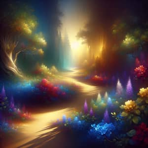 Ethereal Mystical Forest Glade with Vibrant Flowers