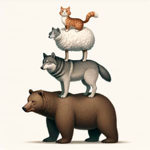 Animal Tower Balancing Act: Bear, Wolf, Sheep, Cat