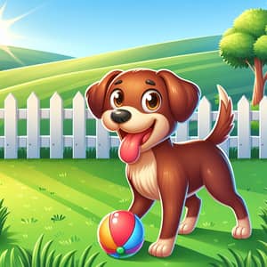 Playful Brown Dog in Sunny Backyard with Colourful Ball