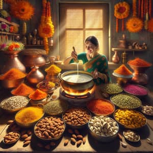 Colorful Traditional Indian Kitchen with Aromatic Ingredients