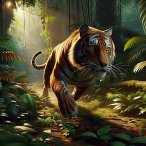 Majestic Tiger Racing Through Exotic Jungle - Untamed Wilderness