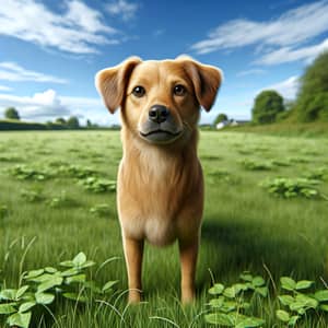 Medium Short-Haired Golden Brown Dog in Grassy Field