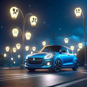 Blue Suzuki Swift Hybrid Driving at Night - Animated Scene