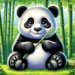 Adorable Panda Bear in Lush Bamboo Forest
