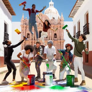Diverse Group Painting Heritage Site in Sucre, Bolivia