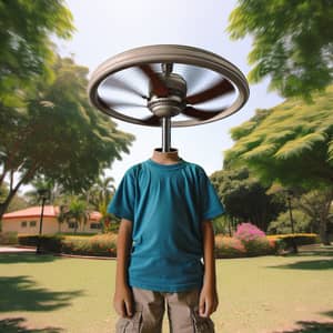 A Boy with a Fan Instead of Head - Surreal Art