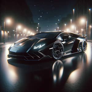 Sleek Black Lamborghini | Urban Night Scene