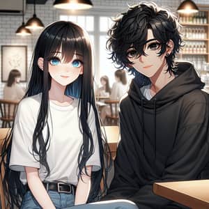 Anime-Inspired Artwork of a Girl and Boy in a Cozy Café Atmosphere