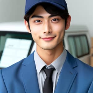 Asian Delivery Man in Blue Suit