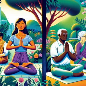 Tranquil Garden Meditation with Diverse Group | Wellness Retreat