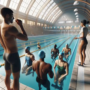 Diverse Swimmers Prep for Breath-Holding Training | Indoor Pool