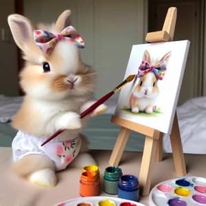 Sweet Baby Rabbit in Hairbow & Diaper Painting Cute Picture
