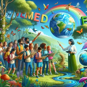 Colorful Environmental Education Scene: Explore, Learn, Connect