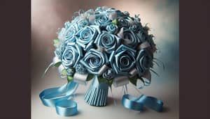 Delicate Blue Satin Ribbon Roses Bouquet | Elegant Floral Arrangement