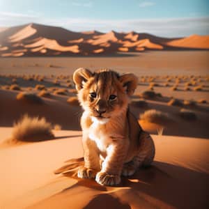 Adorable Lion Cub in Sahara Desert