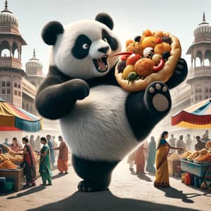 Kung Fu Panda Enjoying Panipuri in Indian Marketplace