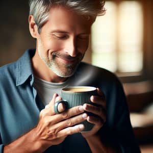 Casual Man Enjoying Steaming Coffee | Pleasant Morning Scene