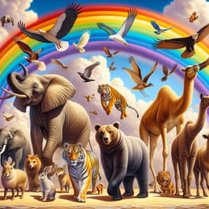 Vibrant Rainbow with Diverse Animals: Spectacular Scene